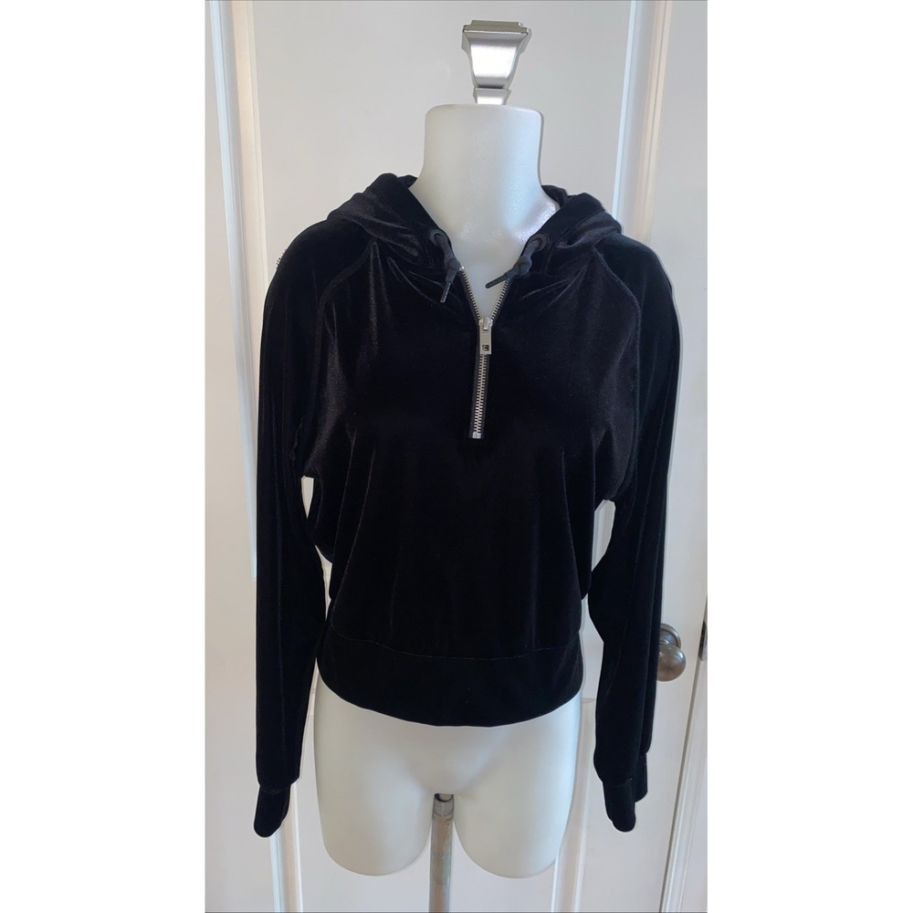 Rag & Bone Hoodie Women's Small Black Velvet Cropped Zip Long Sleeve Jacket